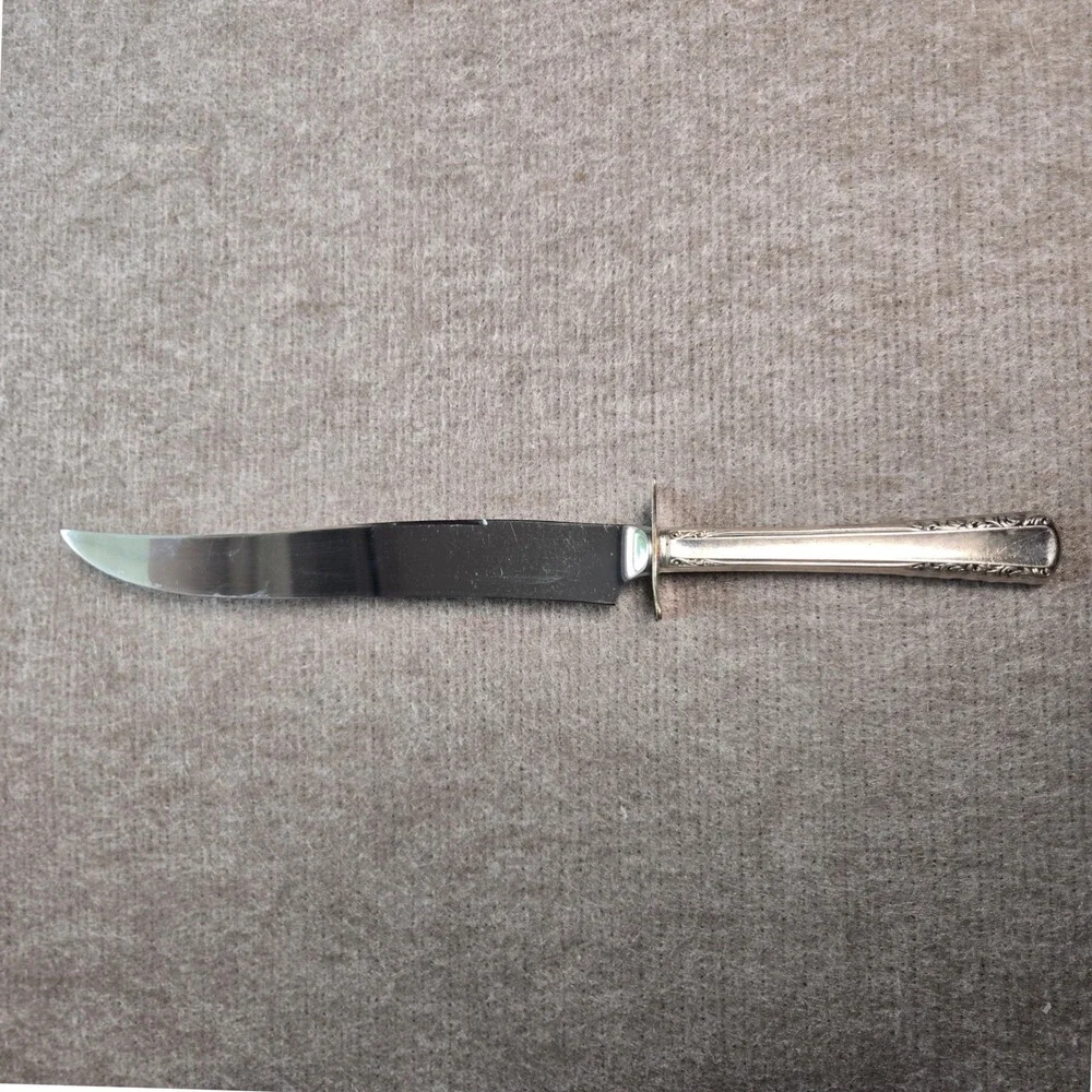 Vtg Silverplate Ornate Handle Stainless Steel Carving Knife 12.5